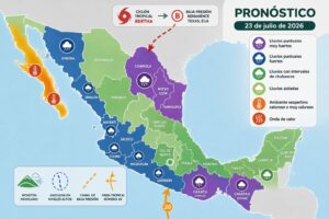 El avance de la onda tropical número 20 sobre el sureste y sur del país, generará lluvias fuertes
